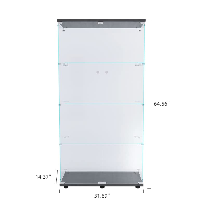 Yoluckea 5.4 Feet Tall Modern Glass Display Cabinet - Floor Standing Curio Cabinet with 4 Shelves & 2 Doors, Clear Glass Storage for Living Room, Bedroom, Study - Easy Assembly | Perfect for Showcasing Collectibles, Books & Home Decor