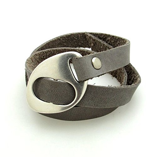 Men's Gray Leather Wrap Bracelet - Unisex Adjustable ID Bracelet - Personalized Engraved Jewelry Gift for Him - Perfect for Casual Wear, Date Nights & Gifts