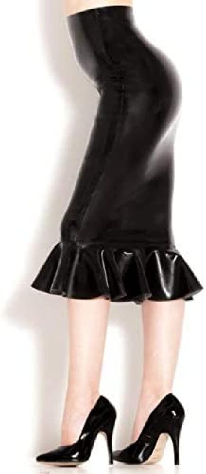 Stylish Latex Pencil Skirt with Flared Hem - Knee Length Rubber Dress for Women in Brown (XXS) | Perfect for Night Out, Club Wear & Fetish Fashion