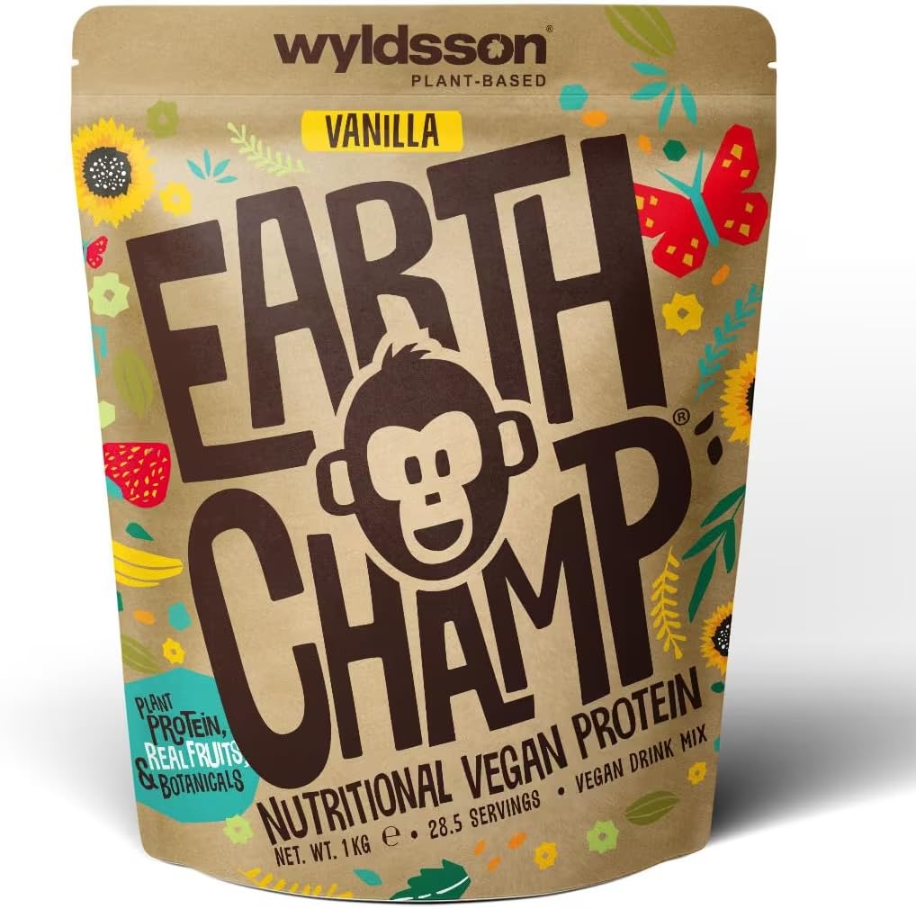 Wyldsson EarthChamp Vegan Protein Powder - 28 Servings (1kg) | Plant-Based Vanilla Protein Shake | Dairy Free, Gluten Free, Lactose Free | Perfect for Post-Workout Recovery & Healthy Smoothies