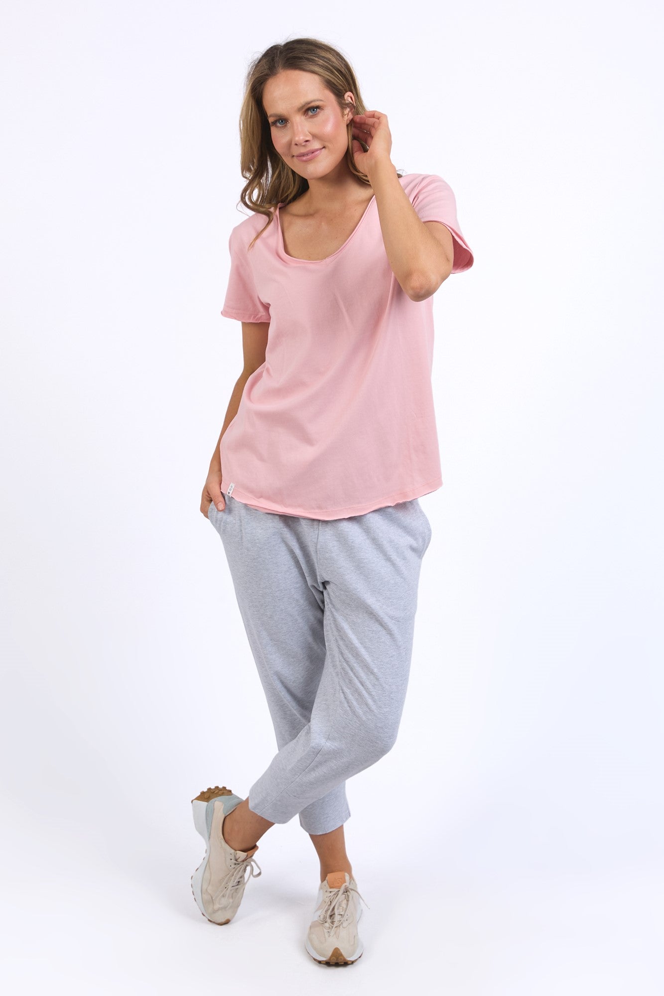 Elm Pima Vee Tee Blush Pink - Soft 100% Pima Cotton Women's T-Shirt - Casual & Comfortable Everyday Wear for Work, Travel, and Relaxation