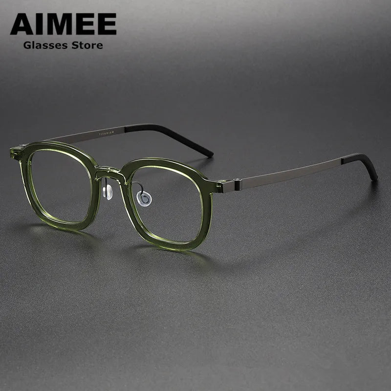 Aimee Unisex Full Rim Square Screwless Titanium Acetate Eyeglasses Frame 1050 - Lightweight Durable Glasses for Work, Reading & Everyday Use