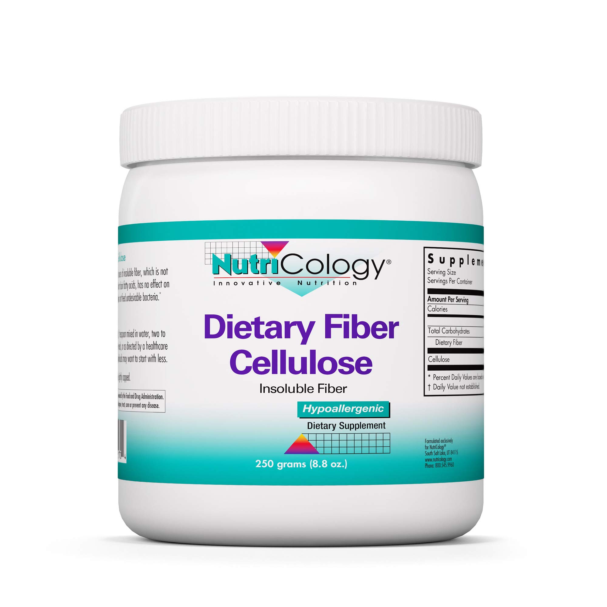Nutricology Dietary Fiber Powder - 2000mg Insoluble Fiber Supplement | Microcrystalline Cellulose Powder for Digestive Health | Hypoallergenic & Non-Fermentable | 8.8 Oz - Perfect for Smoothies, Baking & Daily Wellness Routine
