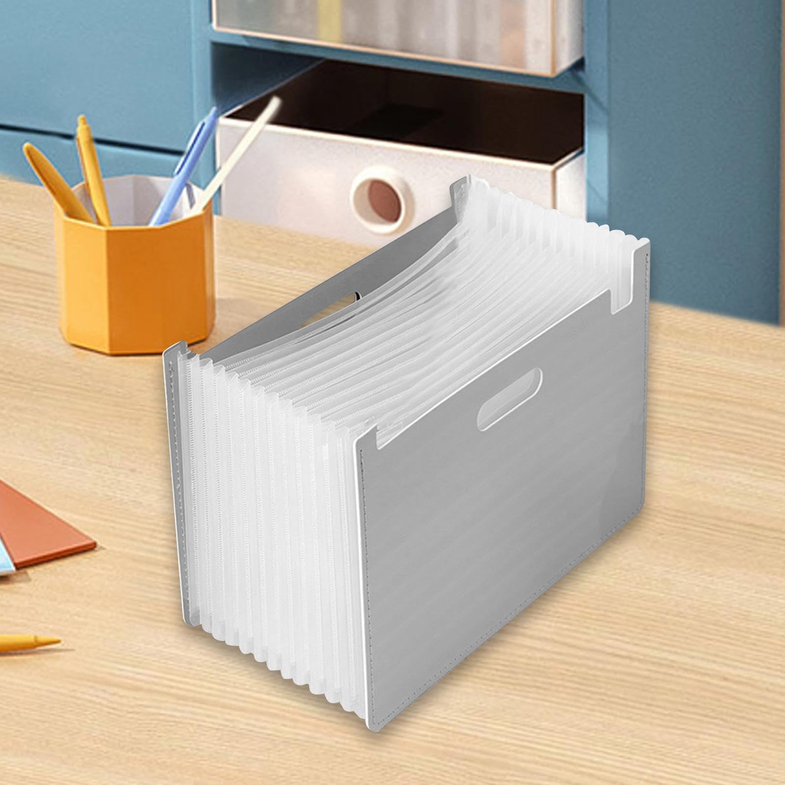 Oshhni Accordion File Organizer - Expanding File Folder with 12 Pockets, Letter Size, Gray - Perfect for Office, School, Home Document Storage & Organization