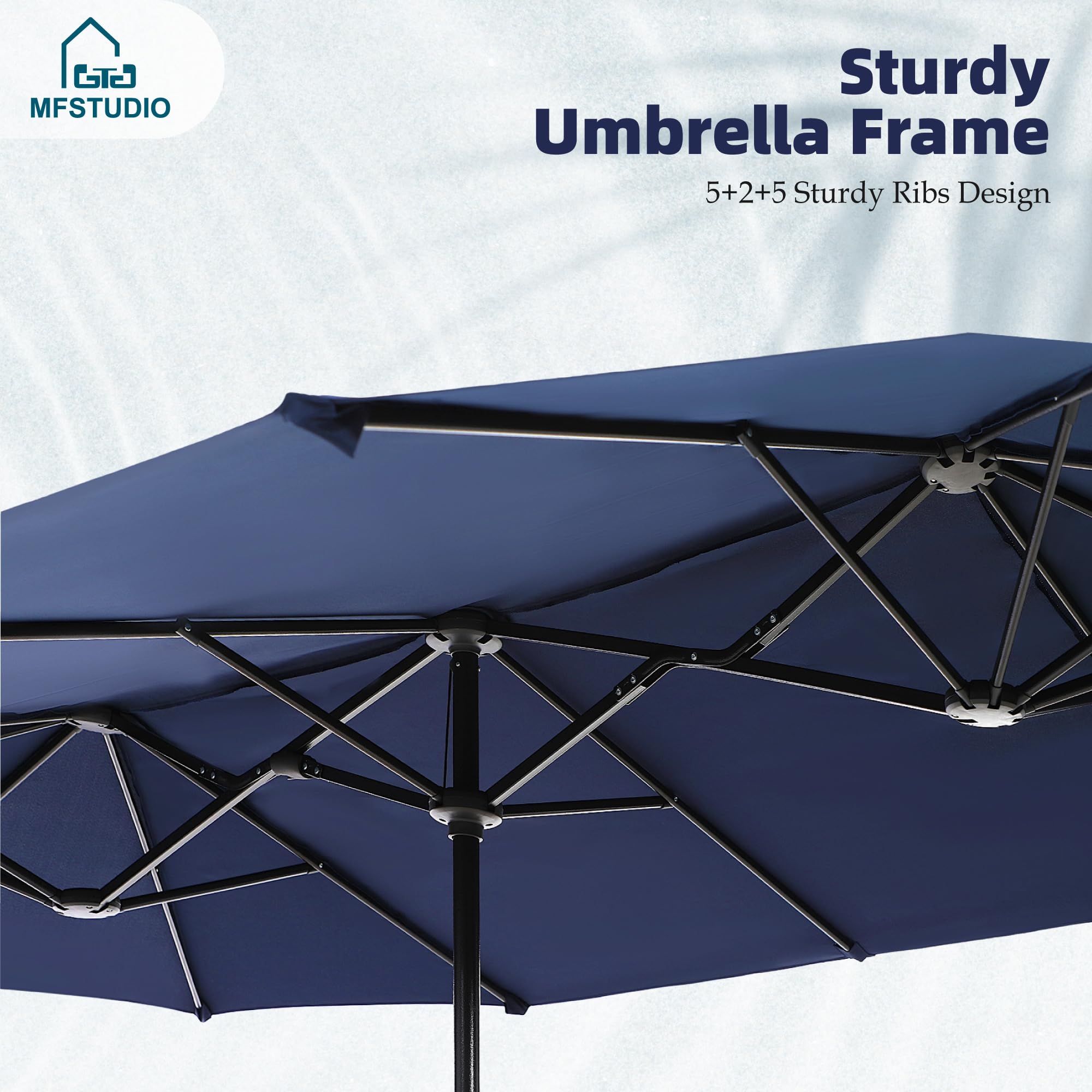 MFSTUDIO 8-Piece Outdoor Rattan Wicker Patio Dining Set with Umbrella - 6-Person Rectangular Metal Dining Table & Chairs for Backyard, Garden, Poolside or Terrace - Weather-Resistant Outdoor Furniture Set for Entertaining