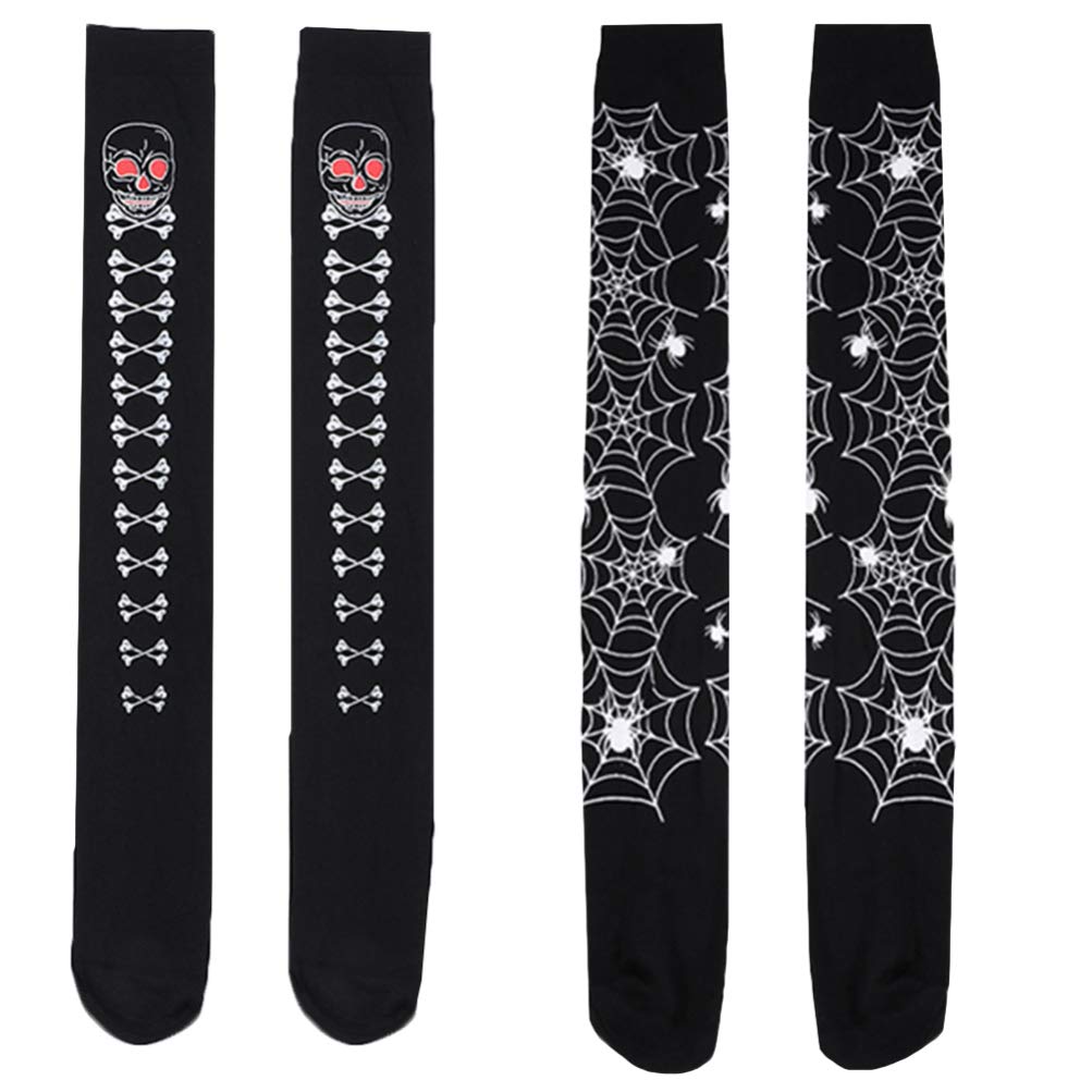 BESTOYARD 2 Pairs Black Spider Web Thigh High Socks - Halloween Cosplay Stockings for Women, Gothic Over The Knee Socks for Dress Up, Masquerade & Party Costume Accessories