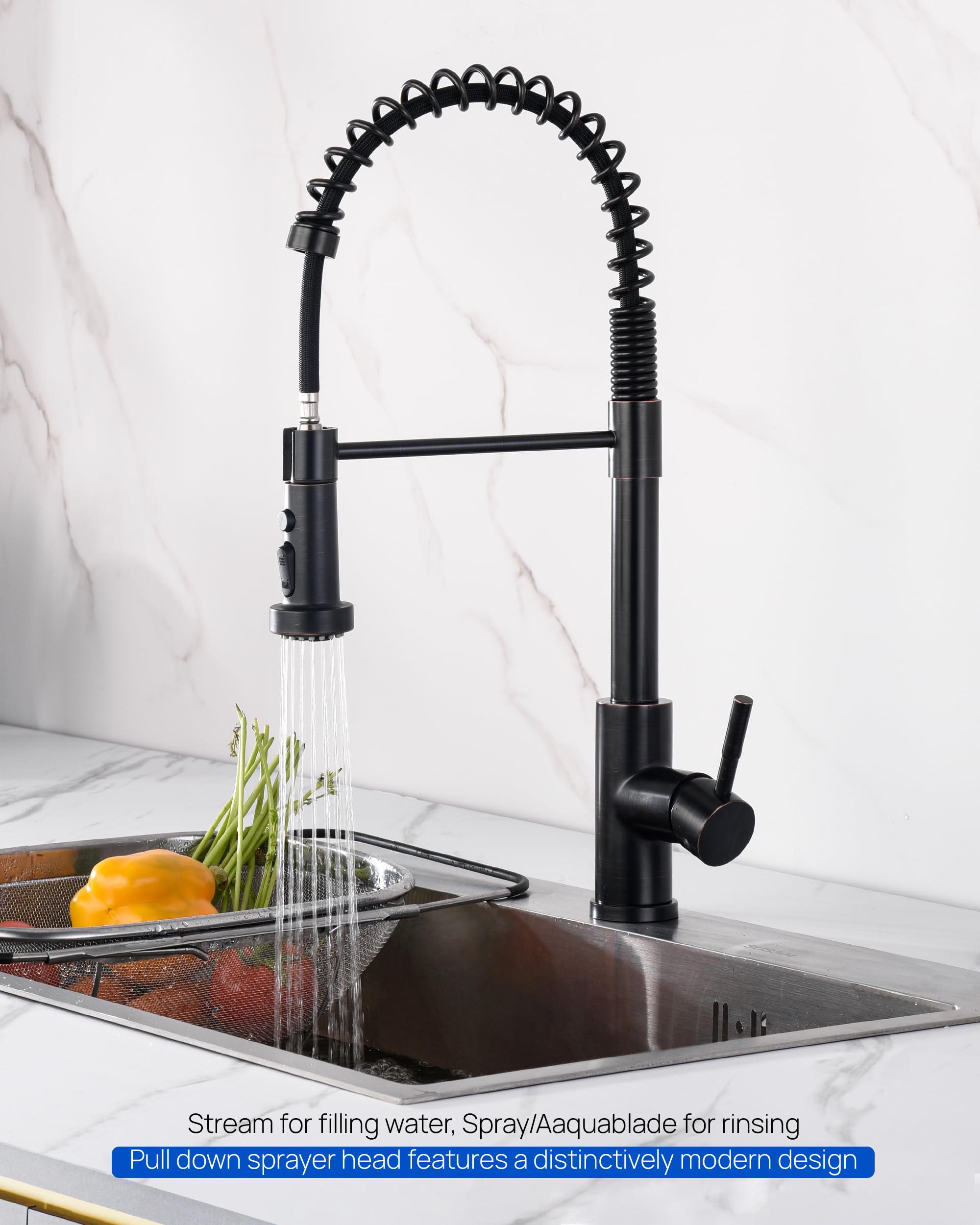J-HVA 3-Function Pull Down Kitchen Faucet Sprayer Head Replacement with Adapters - Oil Rubbed Bronze Sink Spray Nozzle for Easy Dishwashing & Cleaning | Compatible with Most Pull-Out Faucets