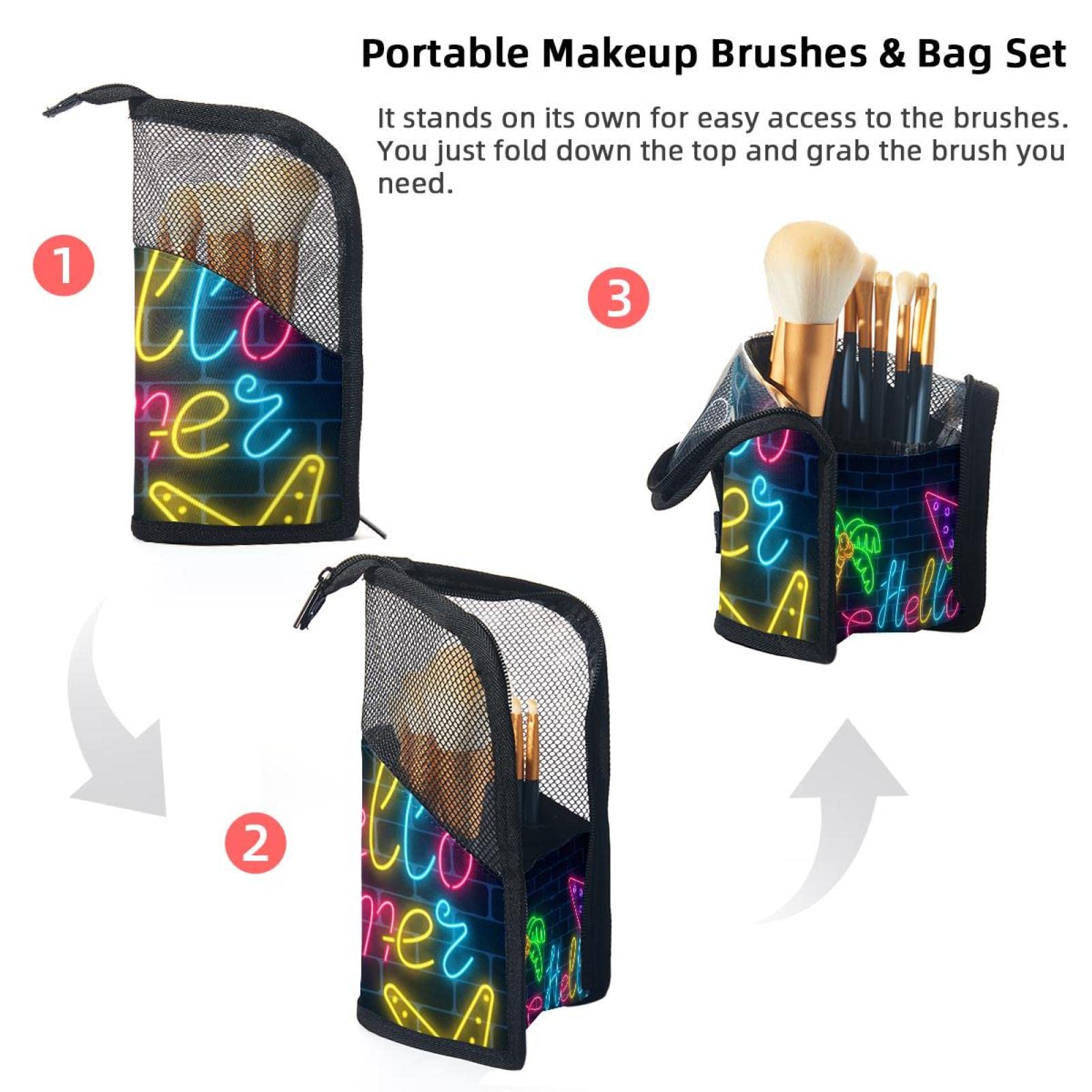 12-Piece Makeup Brush Organizer Bag with Pouch - Portable Travel Cosmetic Brush Holder Case for Professional & Home Use - Perfect for Summer Travel & Daily Makeup Storage