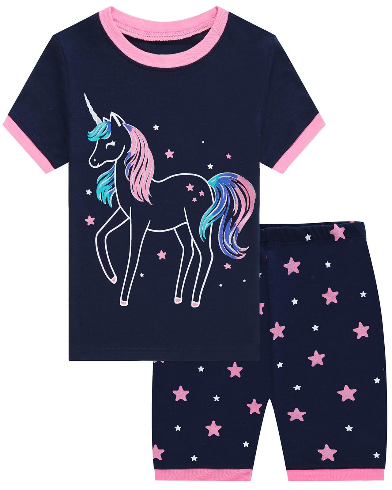 Girls Summer Pajamas - 100% Cotton Short Sleeve Sleepwear Set for Kids & Toddlers - Soft & Breathable Nightwear for Hot Weather - Perfect for Sleepovers, Vacation & Bedtime Comfort