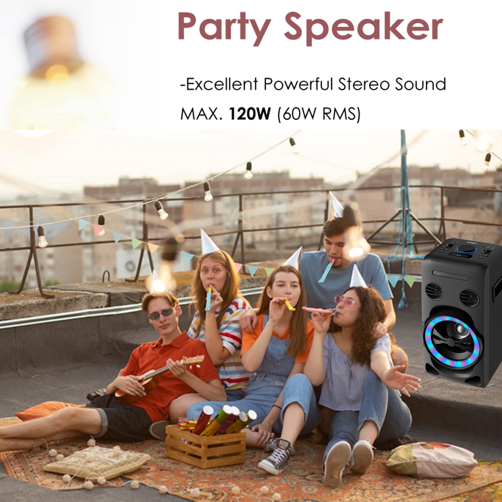 100W Home Bluetooth Stereo System with CD Player | HiFi Music System with Bluetooth 5.0, FM Radio, USB/AUX Input | Karaoke Function & LED Lights for Living Room, Bedroom, Party Entertainment