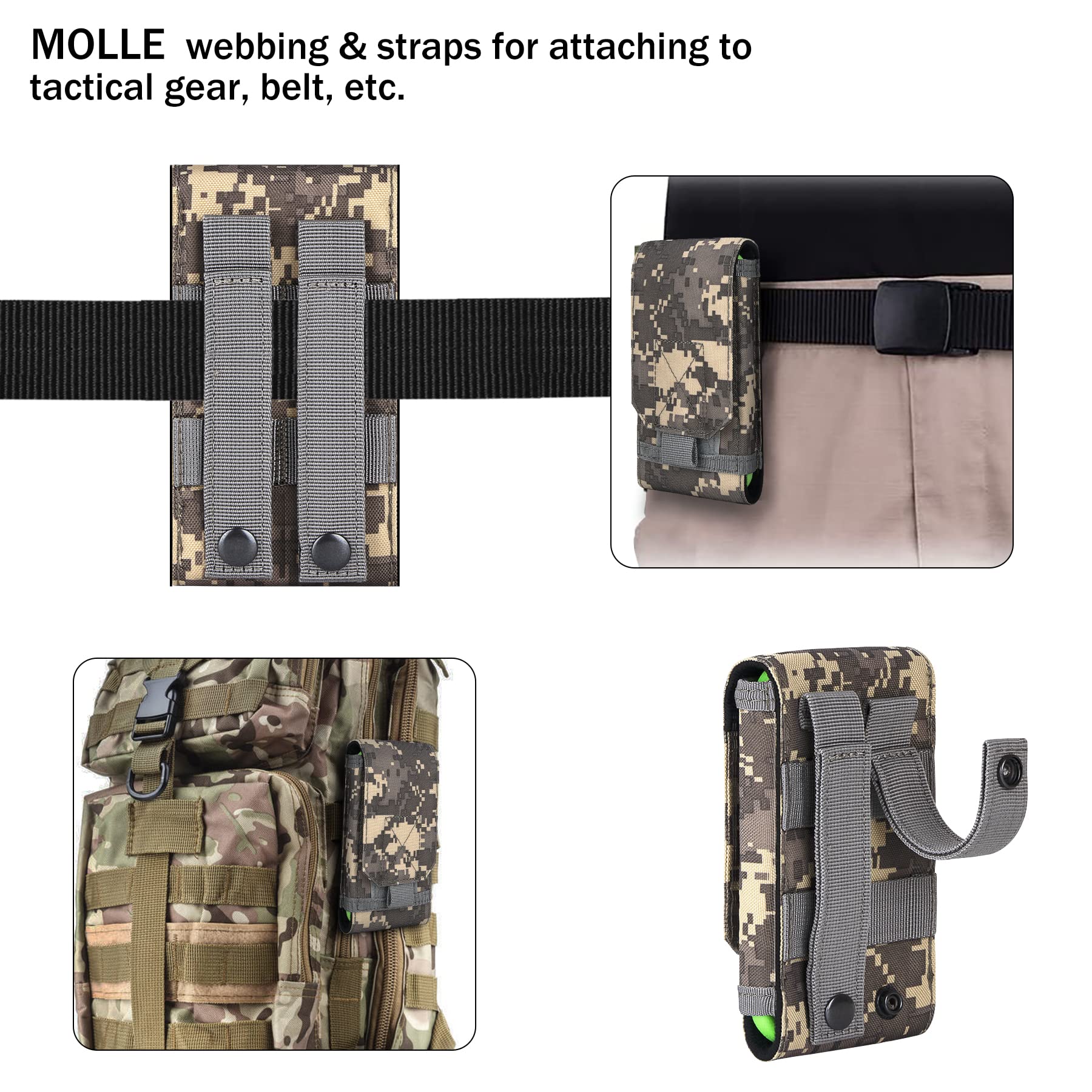 IronSeals Tactical Molle Phone Holster Pouch - Universal Belt Waist Bag for iPhone 16 Pro Max/16 Pro/15 Pro Max/14 Pro Max/13 Pro Max/12 Pro Max/11 Pro Max & Samsung S24/S23/S22/S21/S20 Plus (Size L) - Perfect for Outdoor Activities, Hiking, Camping & Military Use