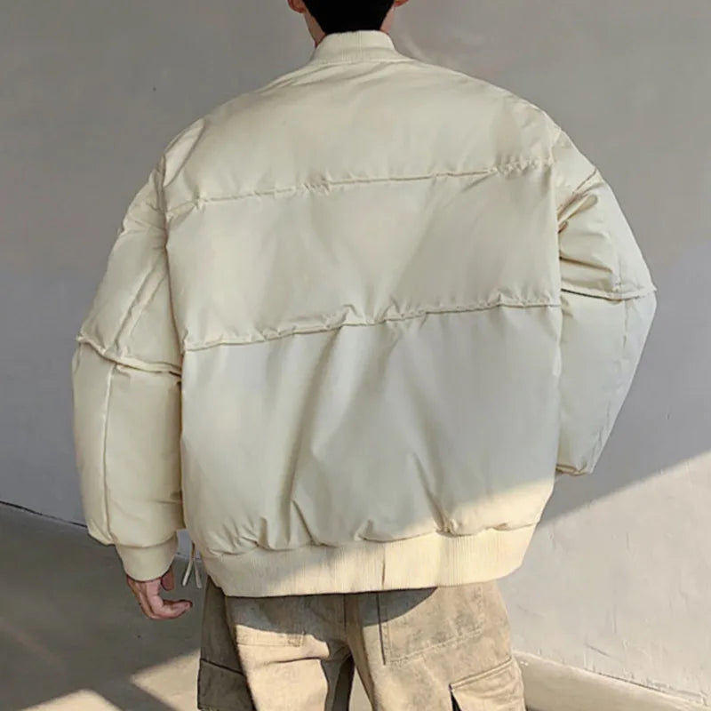 Men's Fashion Round Collar Cotton Jacket - Thickened Winter Coat with Button Pocket & Niche Design | Solid Color Casual Outerwear for Daily Wear & Outdoor Activities (2024 Collection)