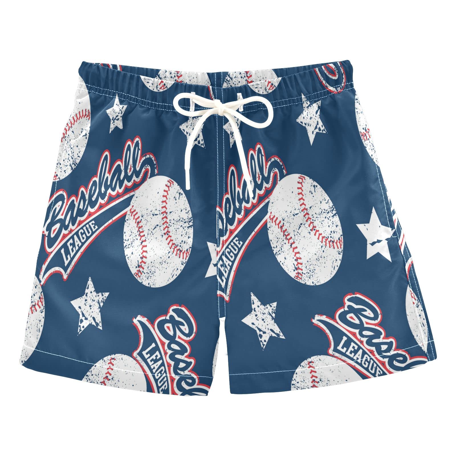 Boys' Baseball Stars Swim Trunks - White Softball Toddler Swim Shorts for Beach & Pool | Quick Dry Kids Bathing Suits 2T | Perfect for Swimming Lessons, Summer Vacations & Water Play