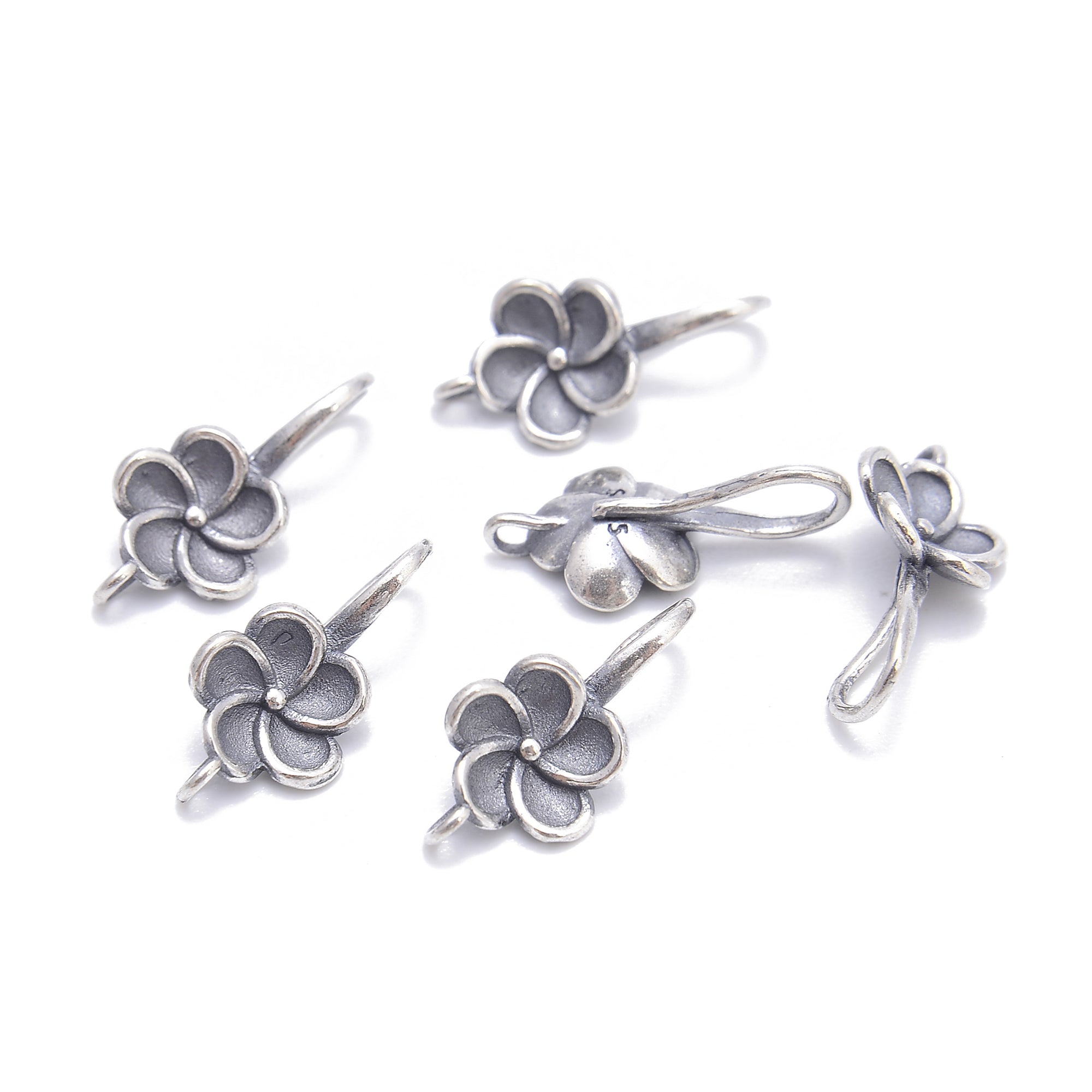 925 Sterling Silver Flower Earrings - Anti-Tarnish Hook Design 9.5x19mm (4Pcs/Bag) - Elegant Jewelry for Women, Perfect for Parties, Weddings & Daily Wear