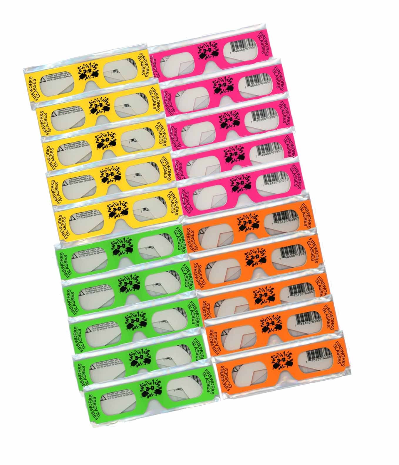 Neon Fireworks Glasses with Prism Diffraction Effect - 20 Pairs for Laser Shows, Raves & Parties - Foldable Novelty Eyewear - Perfect for Concerts, Festivals and Nightclub Events