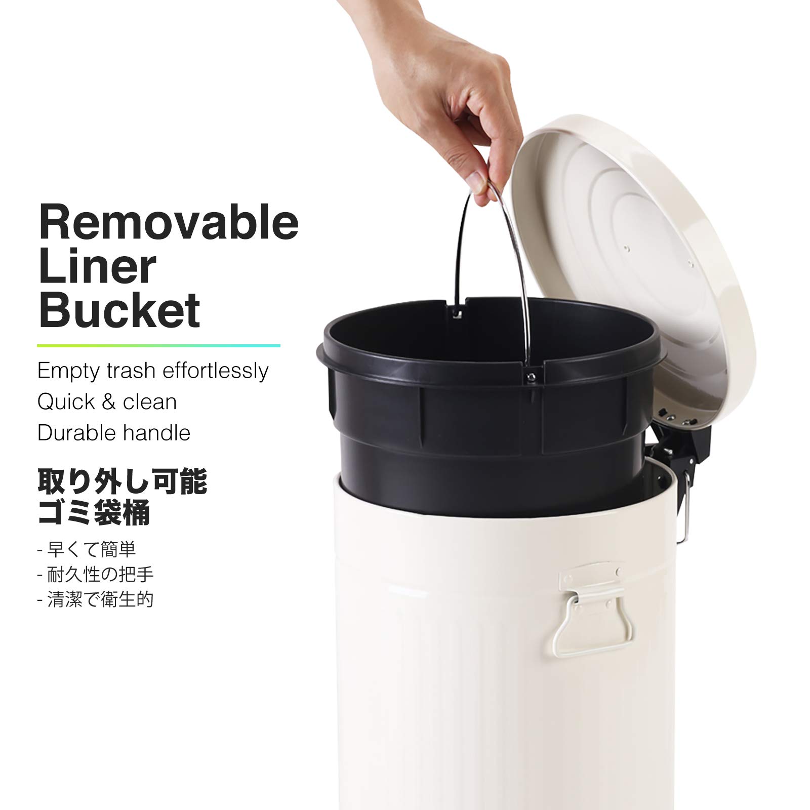 Retro Step Trash Can with Lid - 5L/1.3 Gallon Small Bathroom & Bedroom Garbage Bin - Soft Close Vintage Waste Basket for Home, Office - Glossy Cream White | Perfect for Bathrooms, Bedrooms & Home Offices