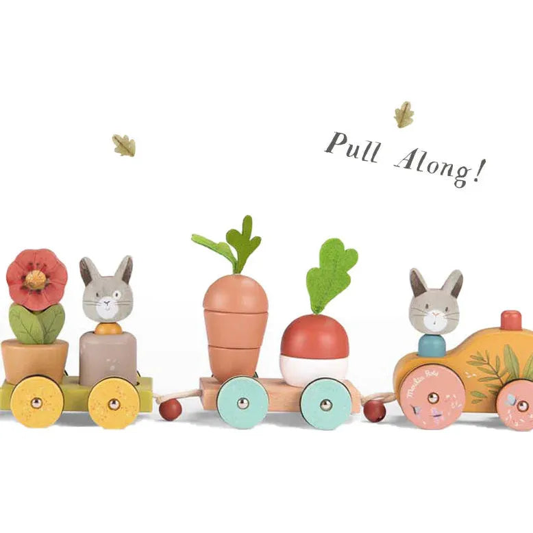 Three Little Rabbits Pull Along Train Toy - Wooden Toddler Pull Toy for Kids Ages 1-3 | Perfect for Early Learning, Motor Skills Development & Imaginative Play