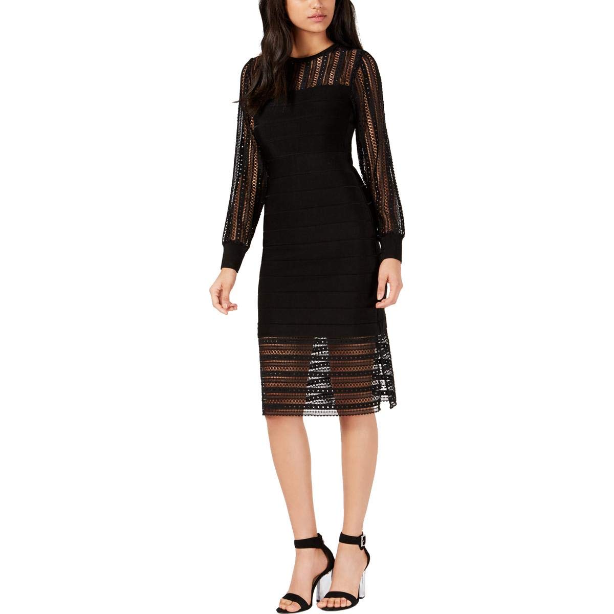 French Connection Women's Vivian Spotlight Midi Dress - Black, Size 6 | Elegant Party & Cocktail Dress for Evening Events, Weddings & Special Occasions