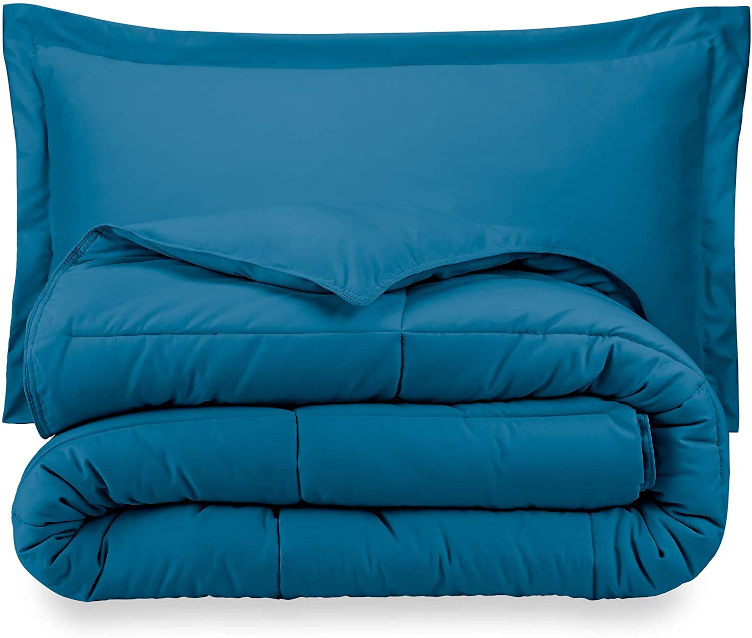 Premium 500 GSM 100% Cotton Extra Long Goose Down Alternative Comforter Set - Ultra Soft, Box Stitched, All-Season Breathable Warmth with Pillow Shams (Oversized Queen, Medium Blue) for Cozy Bedroom & Guest Room Decor