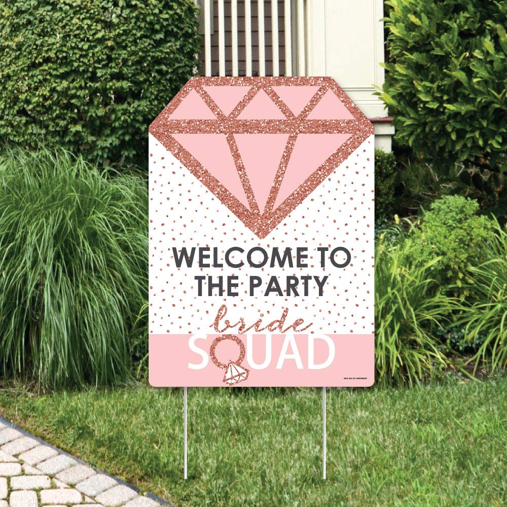 Rose Gold Bridal Shower Welcome Sign - Bride Squad Party Decorations for Bachelorette & Wedding Events - Outdoor Yard Sign for Bridal Party Decor