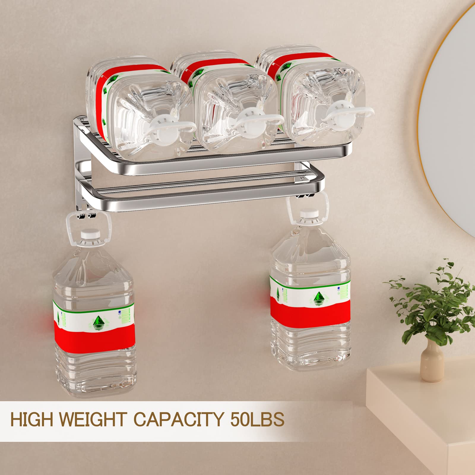 Stainless Steel Bathroom Towel Rack with Double Bars & Hooks - 15 Inch Wall Mounted Shelf for Hotel & Home Bathroom Organization - Perfect for Spa, Guest Rooms & Luxury Bath Decor