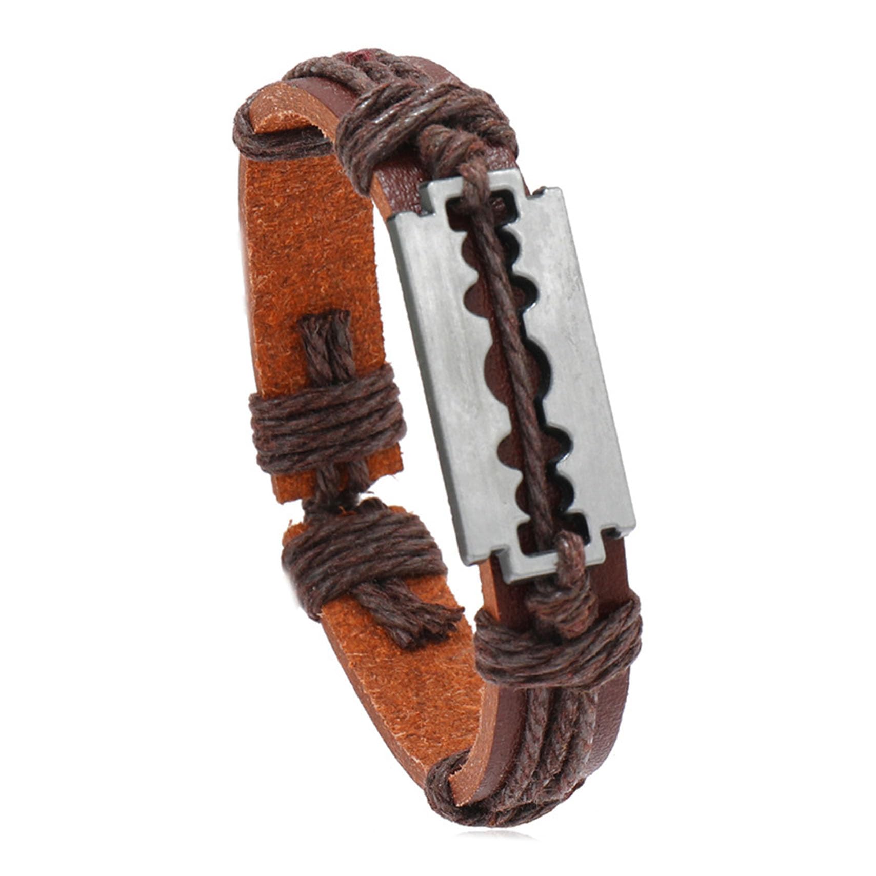 Punk Rock Razor Blade Bracelet - Braided Wax Rope & PU Leather Arm Cuff - Edgy Gothic Jewelry for Concerts, Festivals & Alternative Fashion