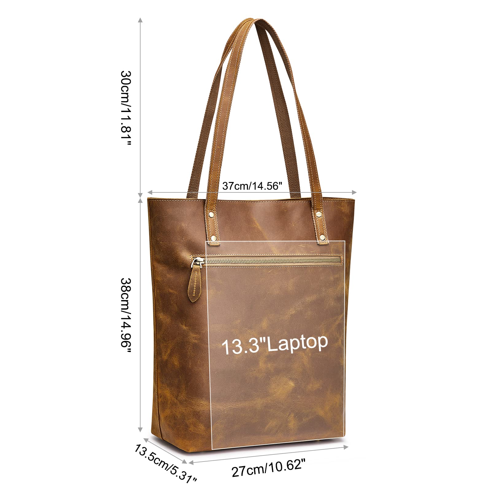 S-ZONE Genuine Leather Tote Bag for Women - Stylish Vertical Shoulder Handbag with Detachable Crossbody Strap | Perfect for Work, Travel & Everyday Use