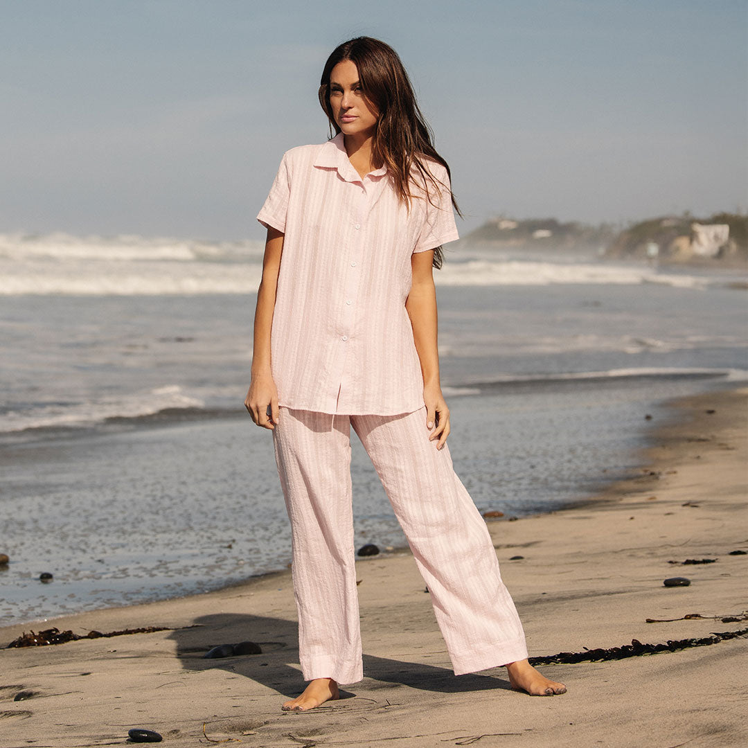 Women's Cabana Pants - Soft Pink Lounge Pants for Summer Beach Vacation & Casual Wear | Comfortable Elastic Waist Pajama Bottoms for Relaxing at Home