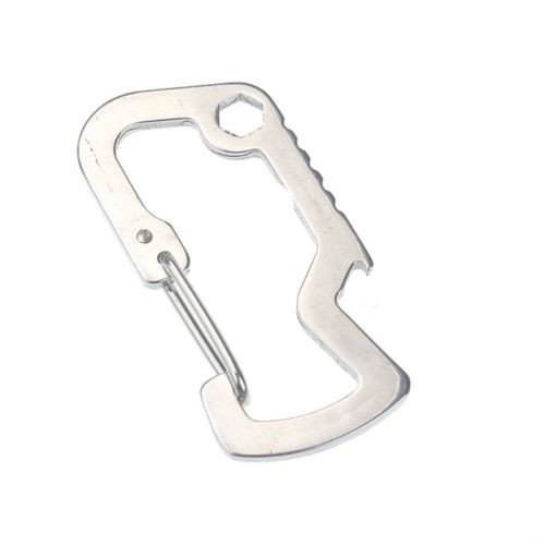 Zerlibeaful Multi-Function Keychain with Carabiner, Bottle Opener & 2 Emergency Food Rations - Silver Survival Tool for Camping, Hiking, Travel & Everyday Carry (One Size)