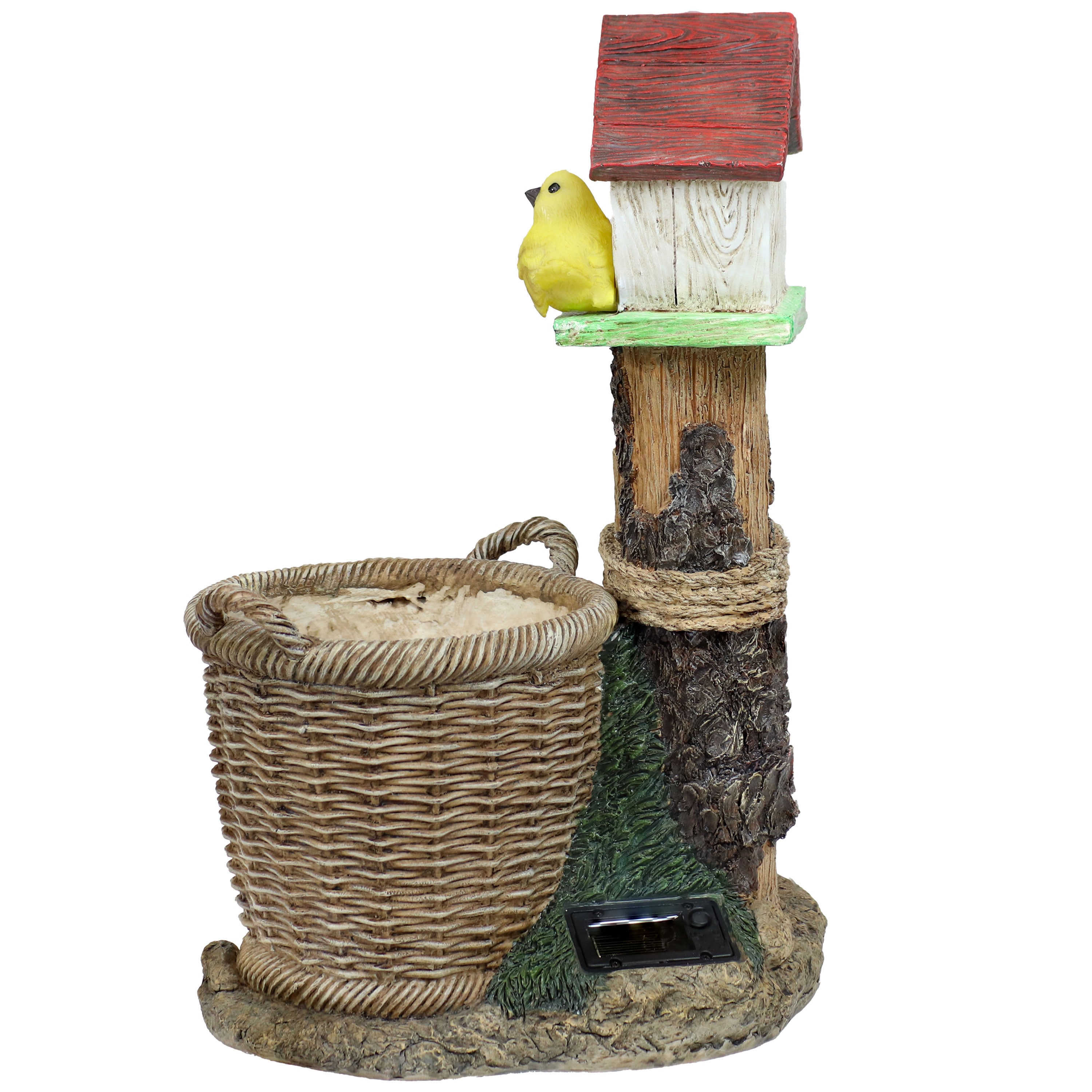 Solar-Powered Polyresin Bird House Planter with LED Lights - Outdoor Garden Decor for Patio, Yard & Lawn Decoration
