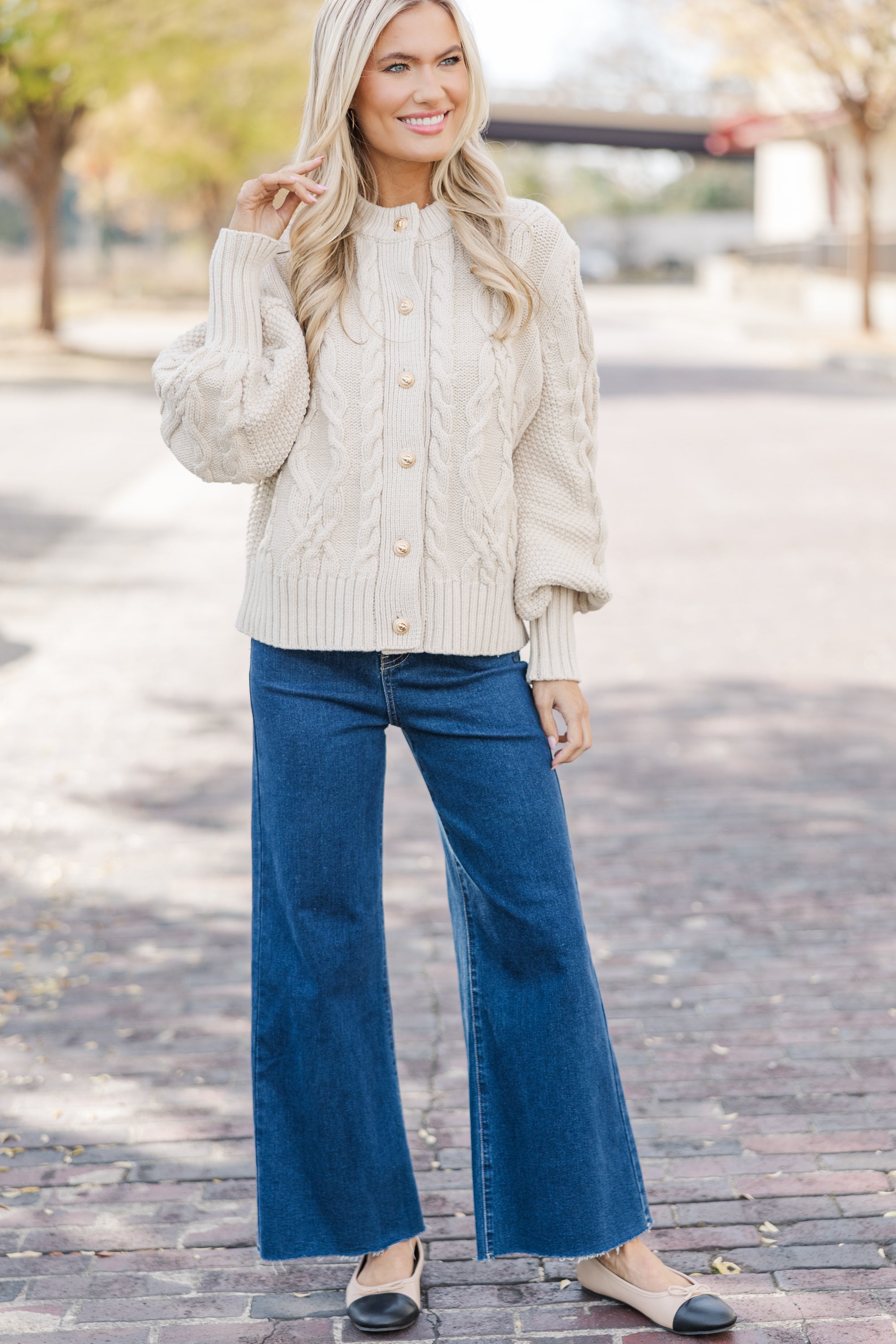 Premium Oatmeal Cable Knit Cardigan for Women - Soft & Cozy Sweater for Fall & Winter - Perfect for Layering, Office Wear & Casual Outfits