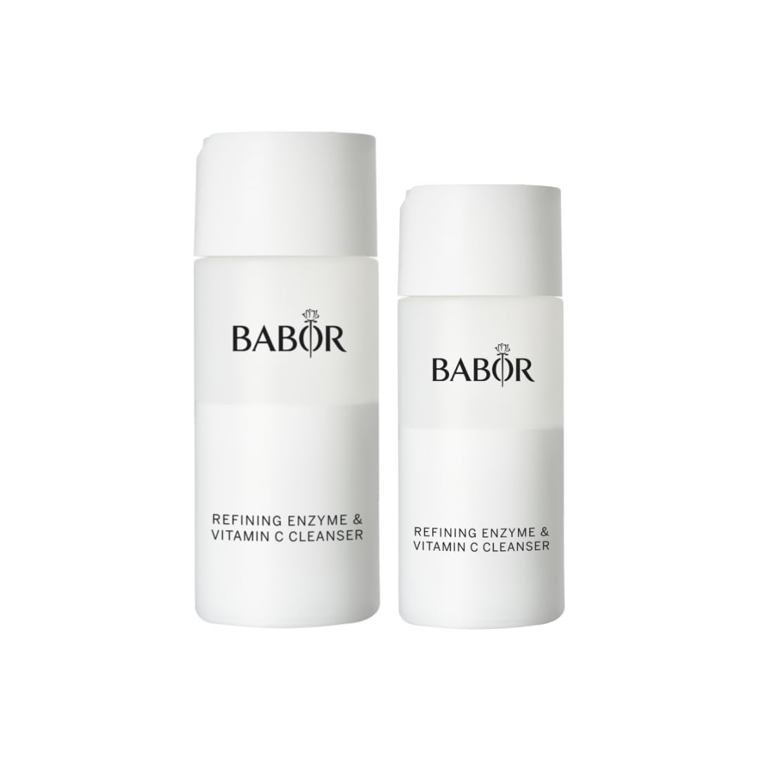 BABOR Refining Enzyme & Vitamin C Cleanser - Exfoliating Face Wash for Brightening & Smoothing Skin - Full & Travel Size Bundle - Perfect for Travel & Daily Skincare Routine
