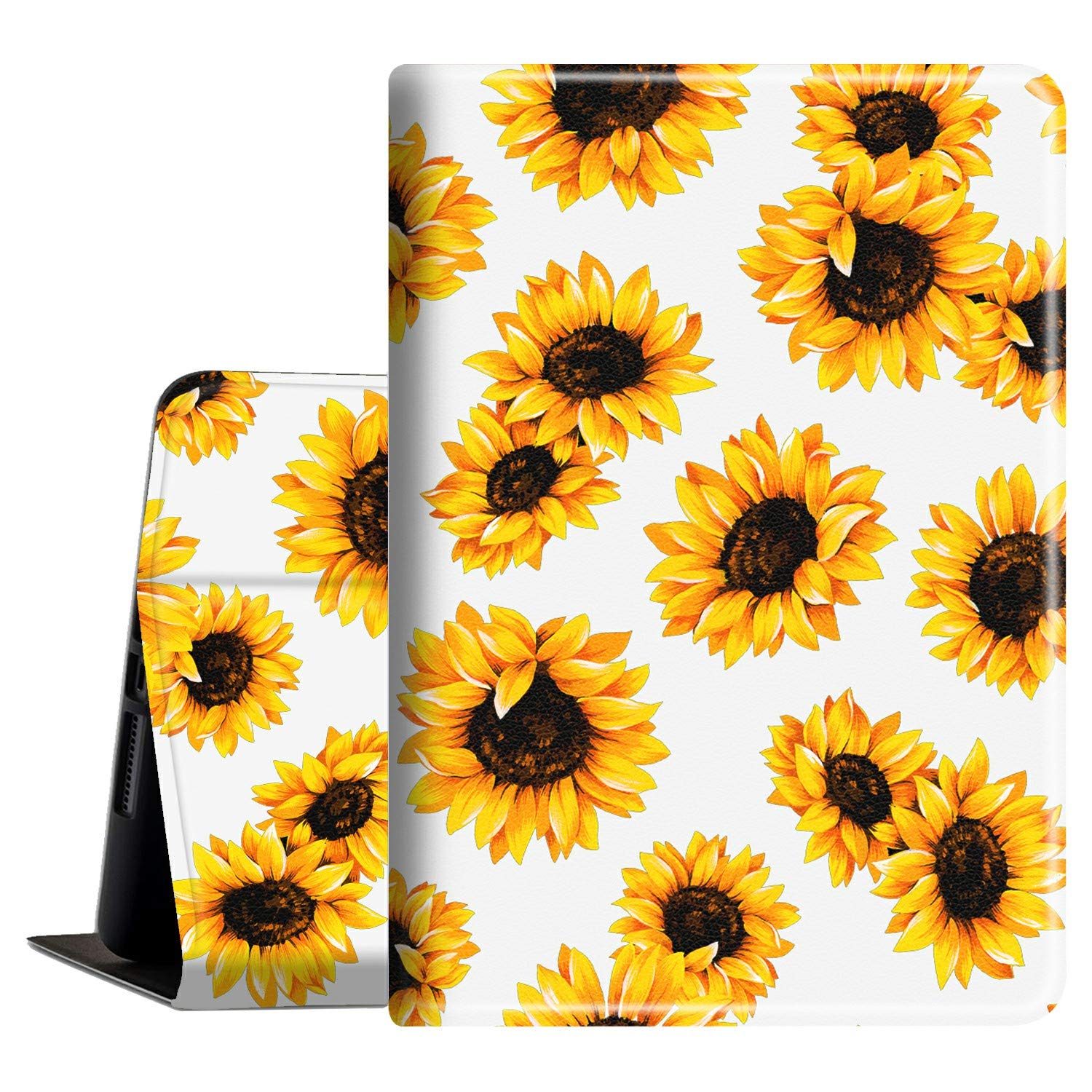 AKQEE Slim PU Leather Case for Amazon Kindle Fire 7 Tablet (9th/7th/5th Gen, 2019/2017/2015) - Auto Wake/Sleep Folio Cover with Sunflower Design - Perfect for Reading, Travel & Daily Protection