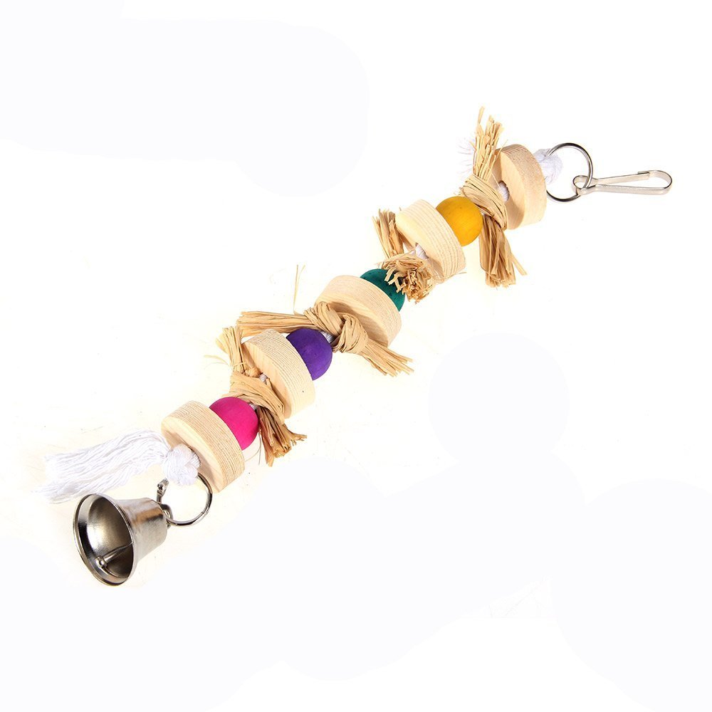 Colorful Wooden Parrot Chew Toys with Bell - Hanging Bird Cage Swing Accessories for Parakeets, Cockatiels & Small Birds - Perfect for Playtime & Mental Stimulation