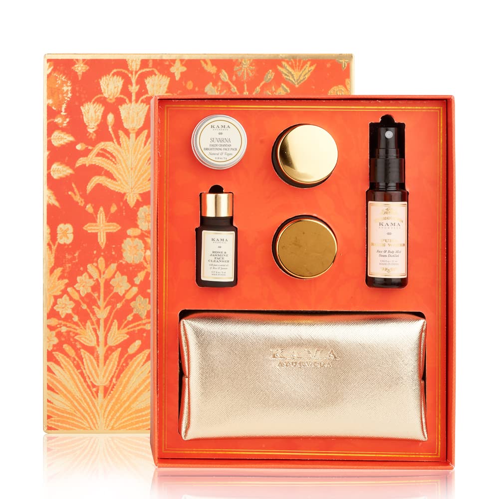 Kama Ayurveda Gold Glow Gift Box - Luxurious Ayurvedic Skincare Set for Radiant Skin | Perfect for Gifting, Self-Care & Spa Days