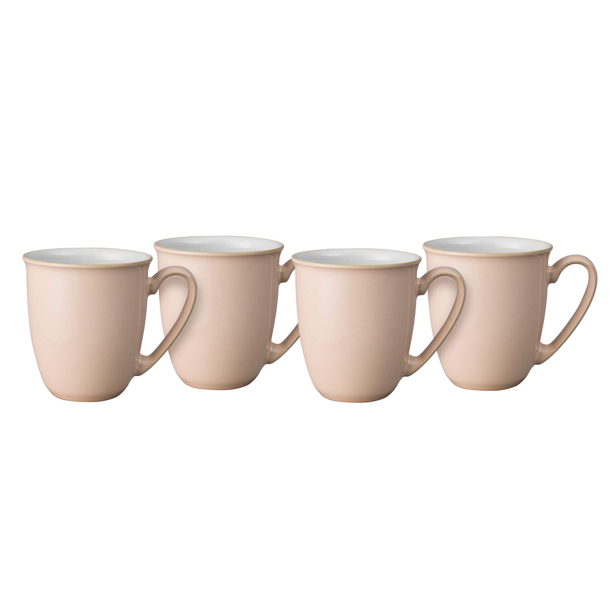 Denby Elements Shell Peach Coffee Mug Set of 4 - 330ml Stoneware Ceramic Tea Cups for Home, Office & Gifts - Dishwasher & Microwave Safe - Peach & White - Chip Resistant - Perfect for Morning Coffee, Afternoon Tea & Office Breaks