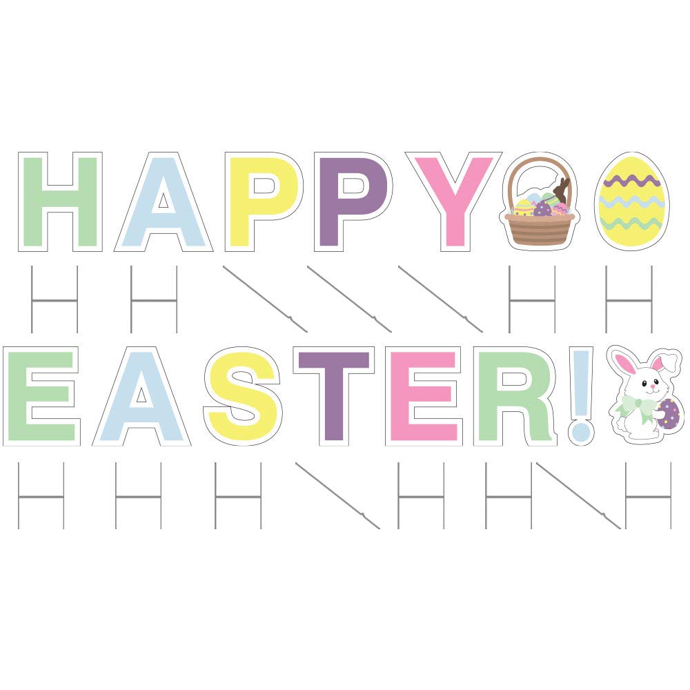 Vispronet Happy Easter Yard Sign with Steel Stakes - 18 Inch Outdoor Easter Lawn Letters - Durable Holiday Home Decor for Spring, Garden, Front Yard & Party Decoration