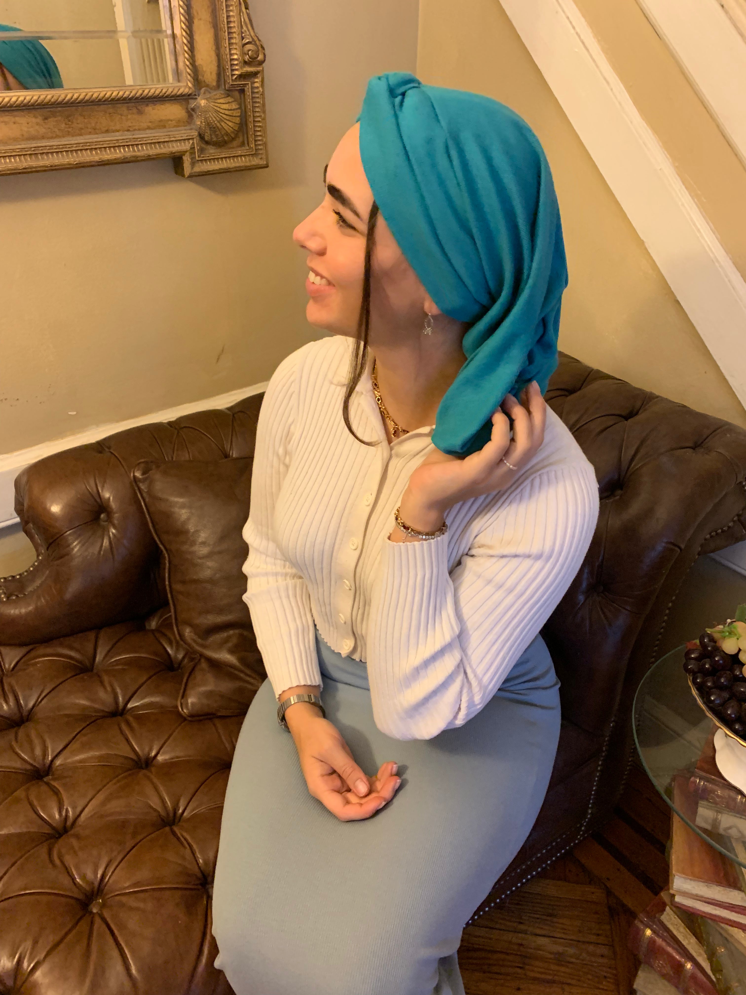 Turquoise Snood Turban Hijab - Premium Muslim Headscarf Made in USA by Uptown Girl Headwear | Perfect for Prayer, Modest Fashion & Everyday Wear