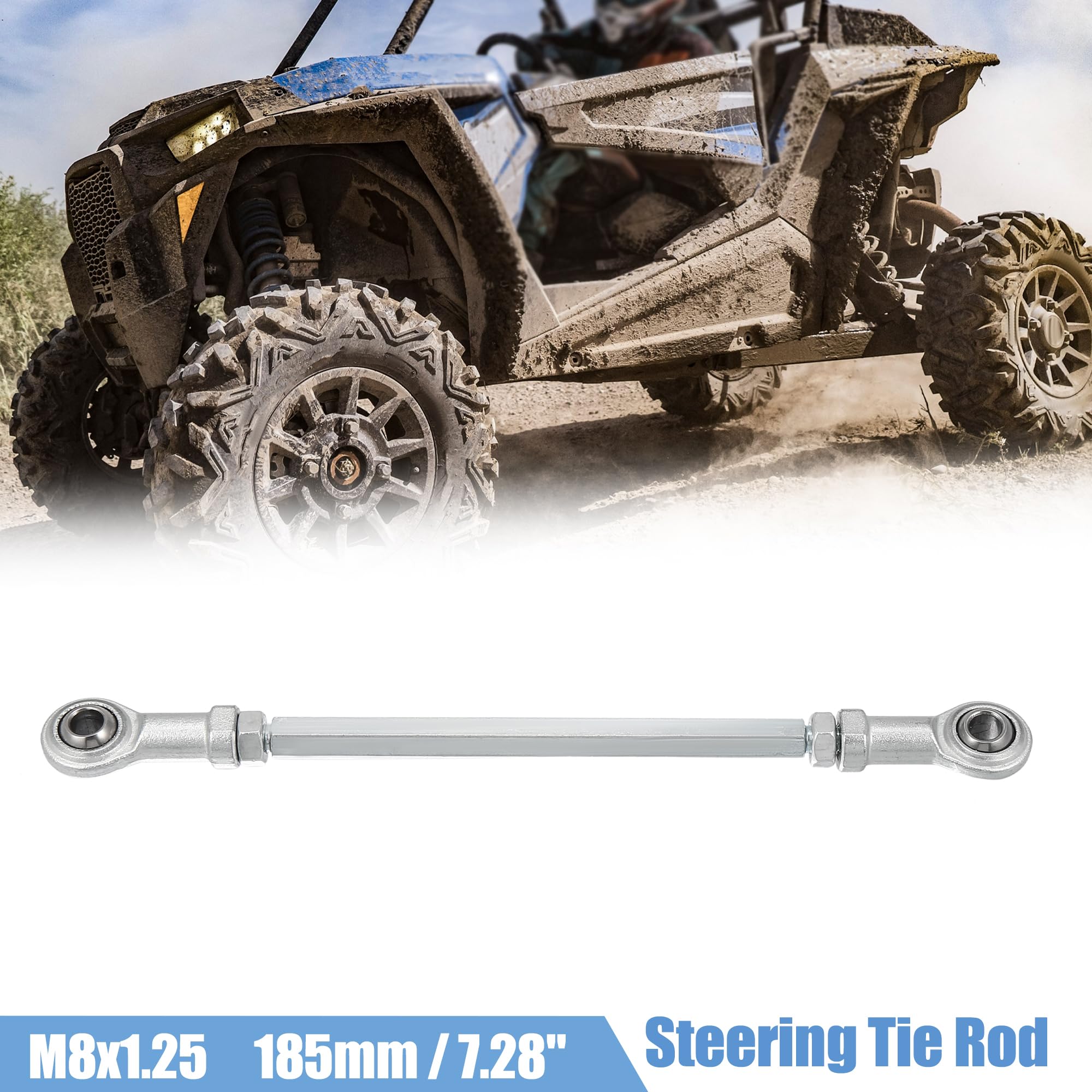 Motoforti 2pcs 185mm Adjustable Steering Tie Rod Ball Joint with 8mm Hole Diameter for 49cc Electric ATV & Go Kart - Silver Tone | Perfect for Steering Column & Suspension Upgrades | Ideal for Off-Roading, Racing & DIY Kart Maintenance