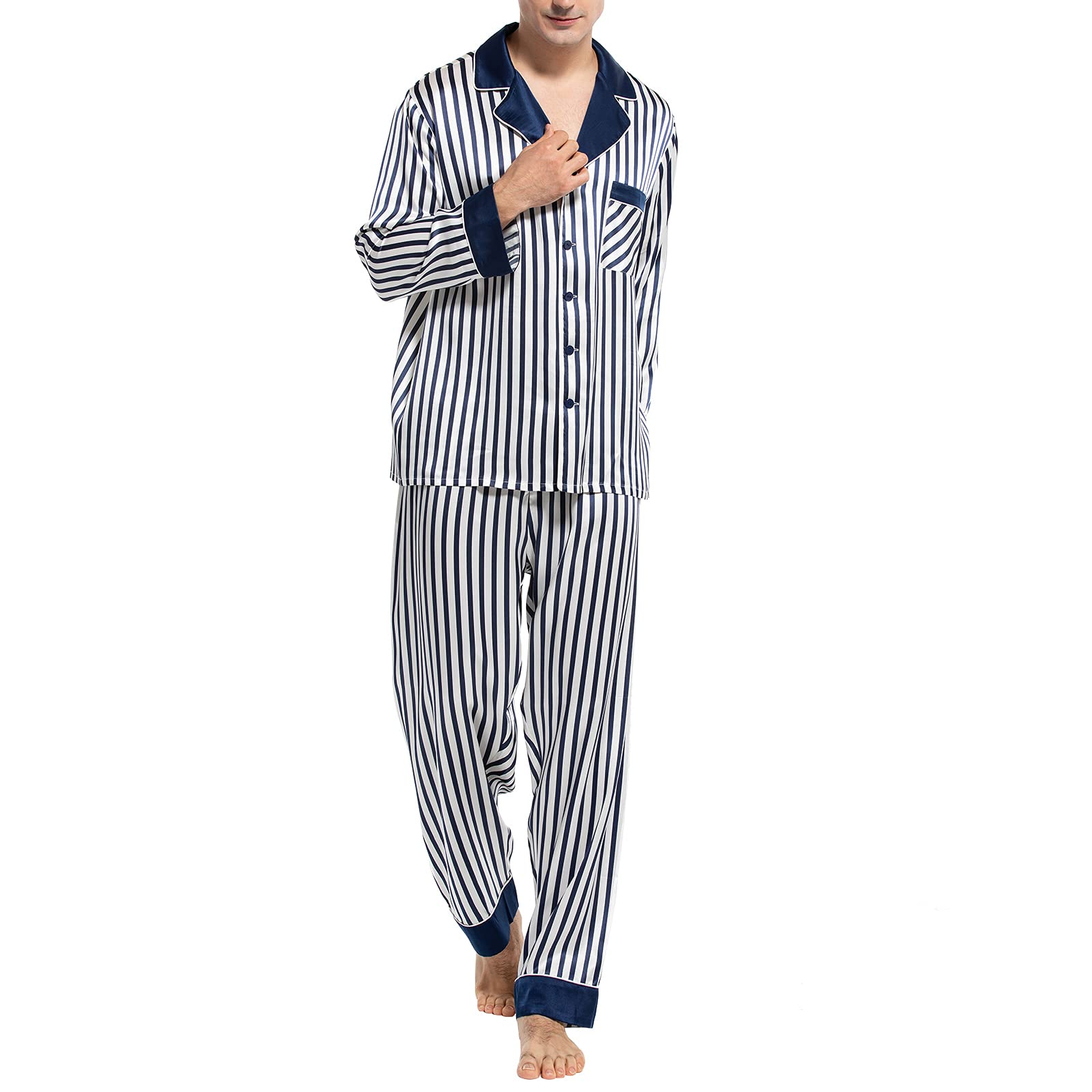 Luxury Men's Silk Pajama Set - 2PC Long Sleeve Button Down Sleepwear for Men | Soft & Breathable Silk PJs for Lounge, Travel & Gift Giving