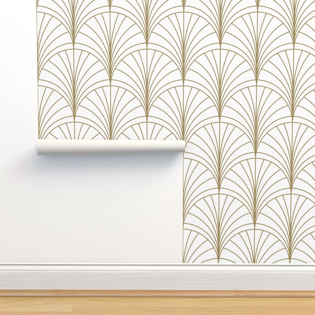 Peel & Stick Wallpaper 12ft x 2ft - Floral Gold White Art Deco Nouveau Minimal Vintage Geometric Custom Removable Wallpaper | Perfect for Bedroom, Living Room & Home Office Decor | Easy DIY Wall Covering