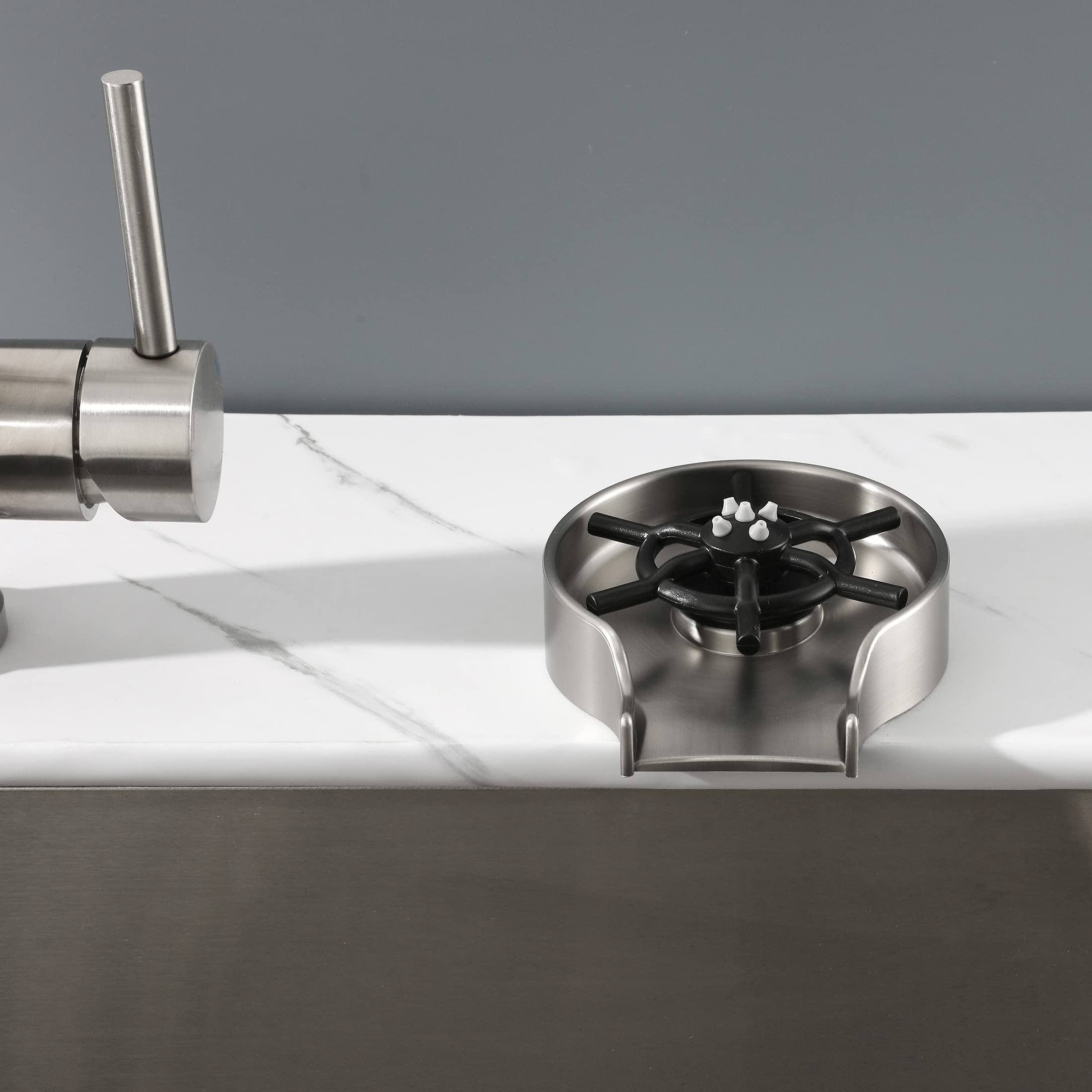Brushed Nickel Glass Rinser for Kitchen Sink - Bar Bottle & Cup Washer Accessory | Perfect for Home Bars, Restaurants, and Dishwashing Stations