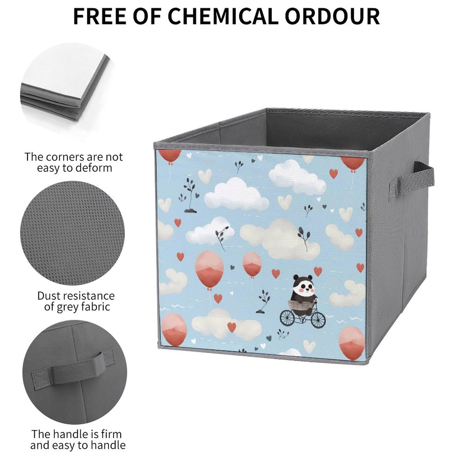 Cute Panda Foldable Storage Cubes - 6 Pack Square Storage Bins with Handles for Closet, Nursery & Toy Organization | Home & Office Storage Solutions