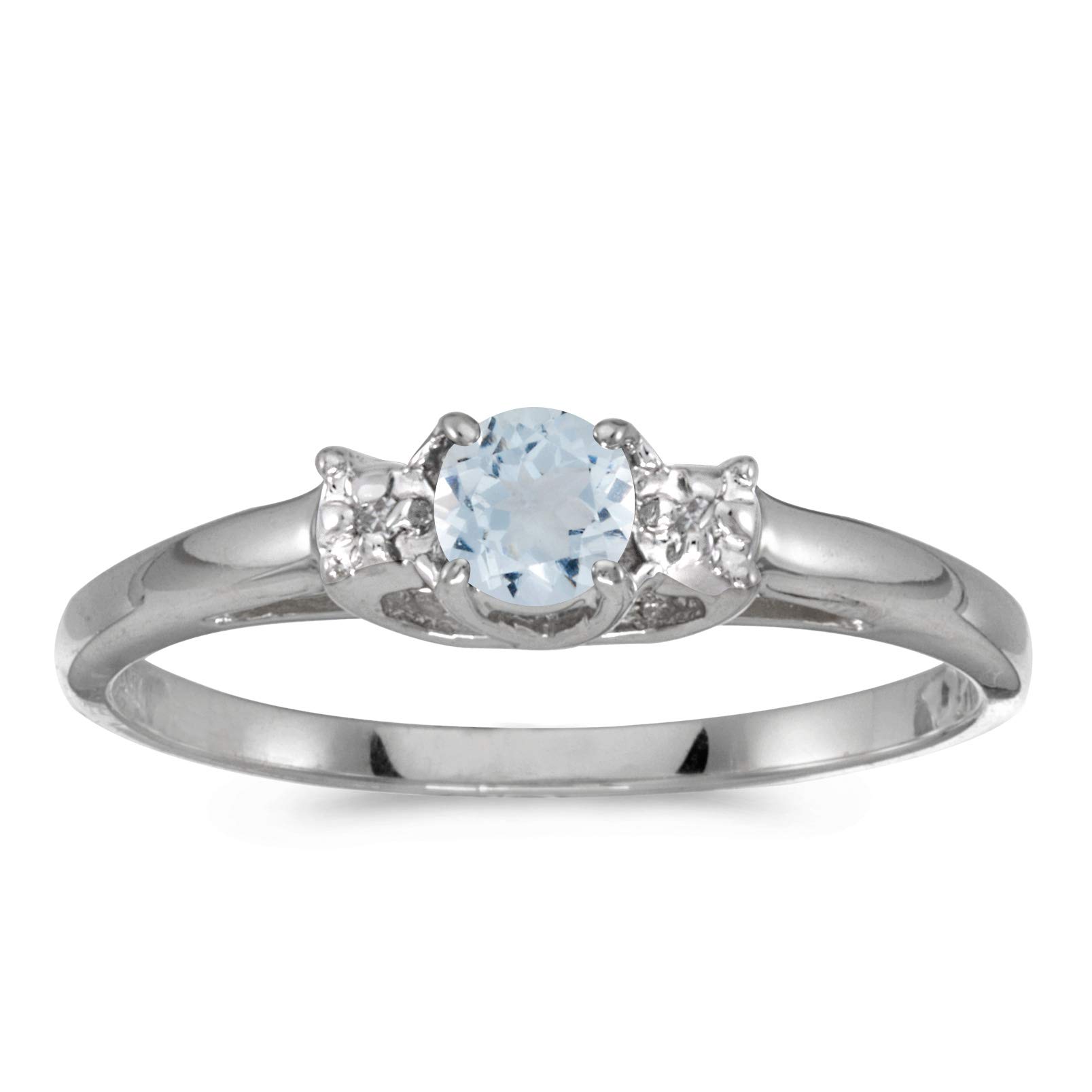10K White Gold Round Aquamarine and Diamond Engagement Ring for Women - Perfect for Weddings, Anniversaries & Special Occasions