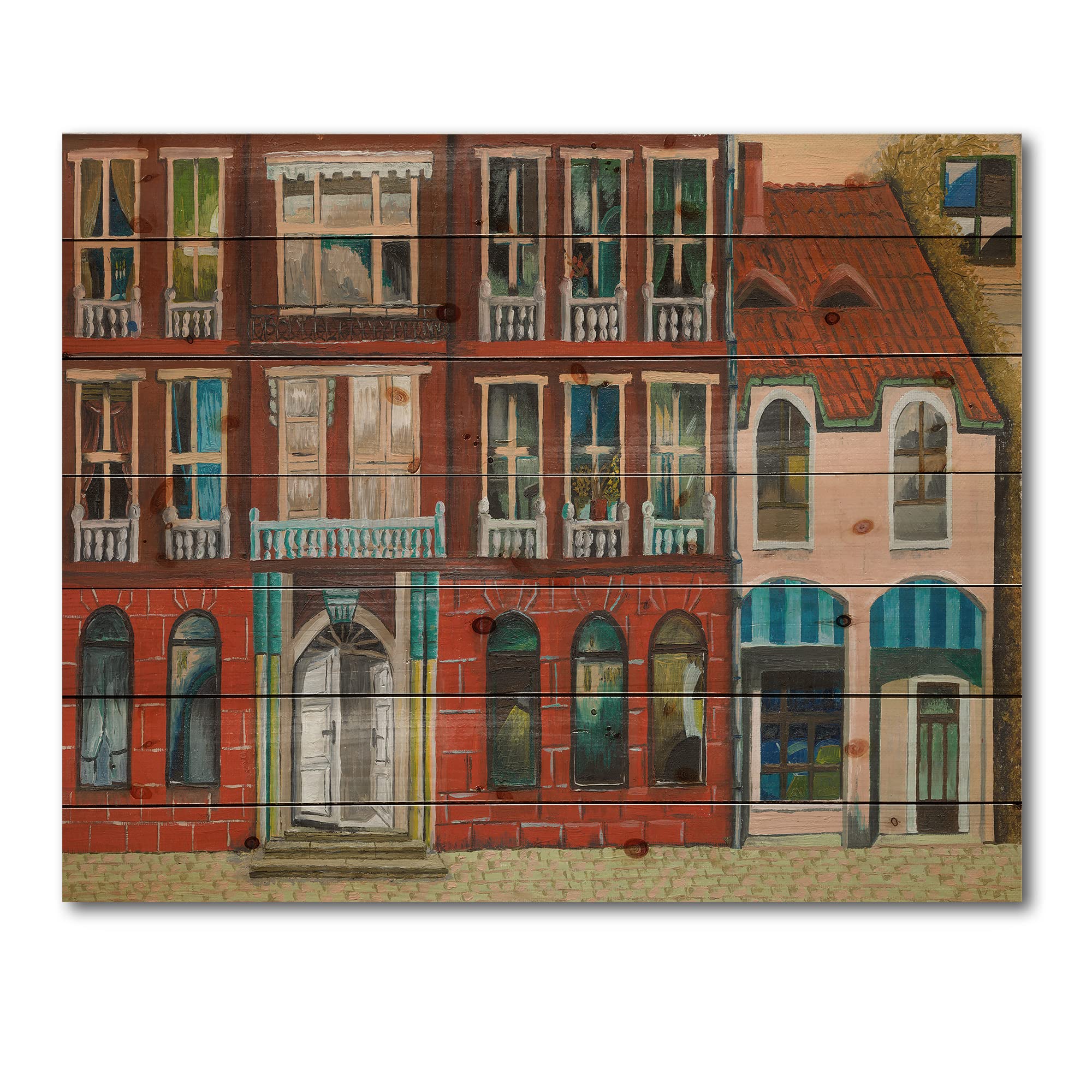 French Country Wood Wall Decor - Red Facade of Paris Shop Art Print on Natural Pine Wood | Large Landscape Wood Wall Panels for Living Room, Bedroom & Office Décor