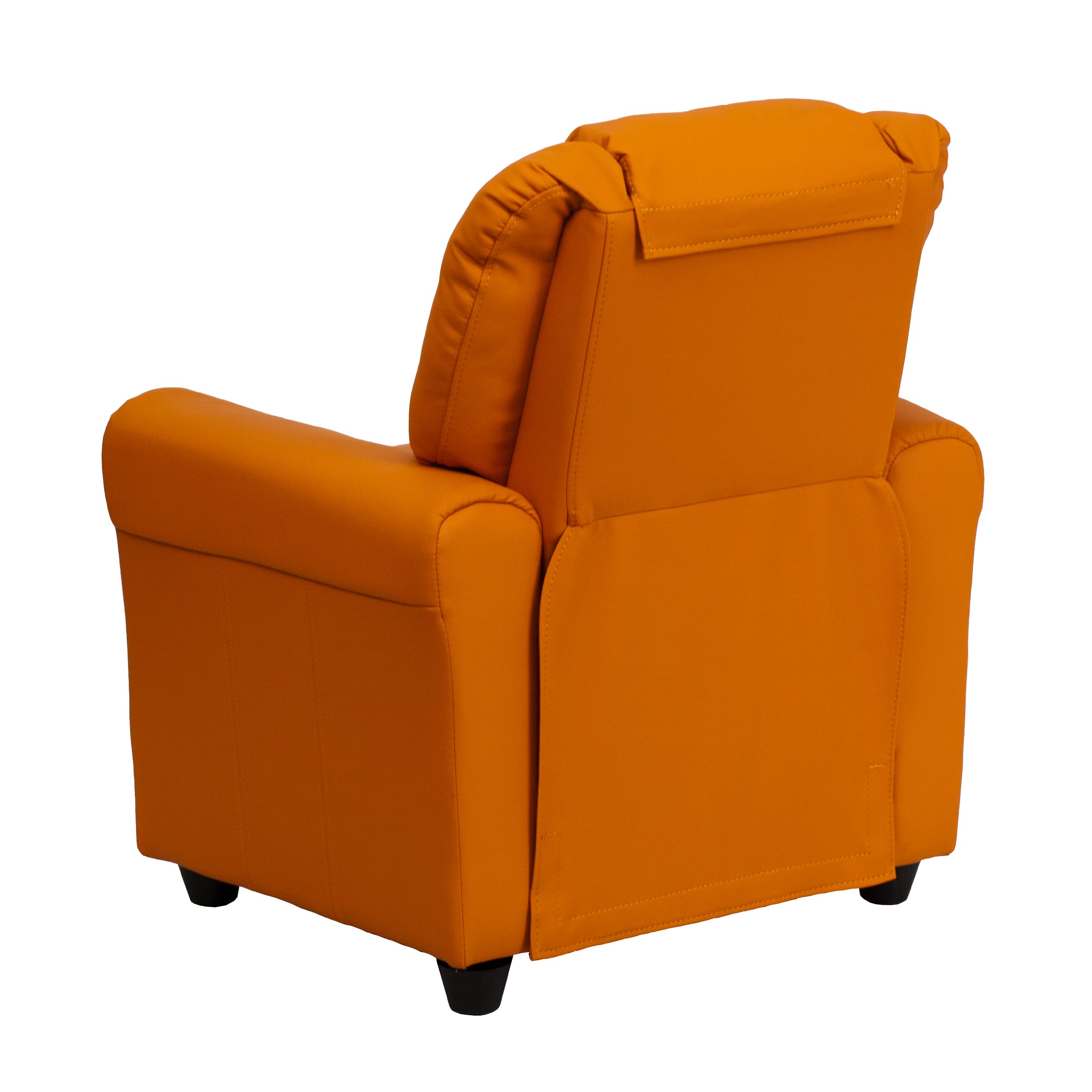 Kids Recliner Chair with Cup Holder & Headrest - Soft Orange Vinyl for Playroom, Bedroom or TV Room - Comfortable Children's Furniture for Reading & Relaxing