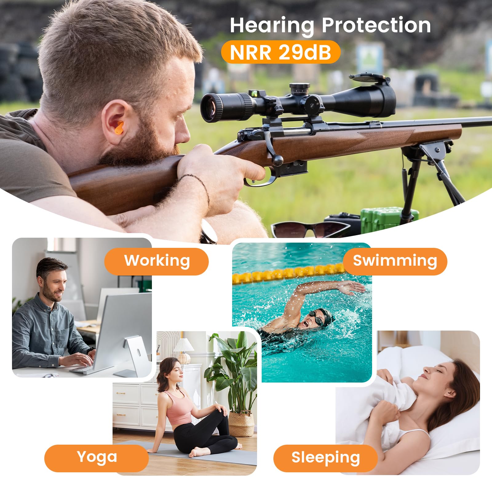 10 Pairs Noise Cancelling Ear Plugs for Shooting, Gun Range, Sleeping & Swimming - Reusable Hearing Protection for Work, Travel, and Outdoor Activities