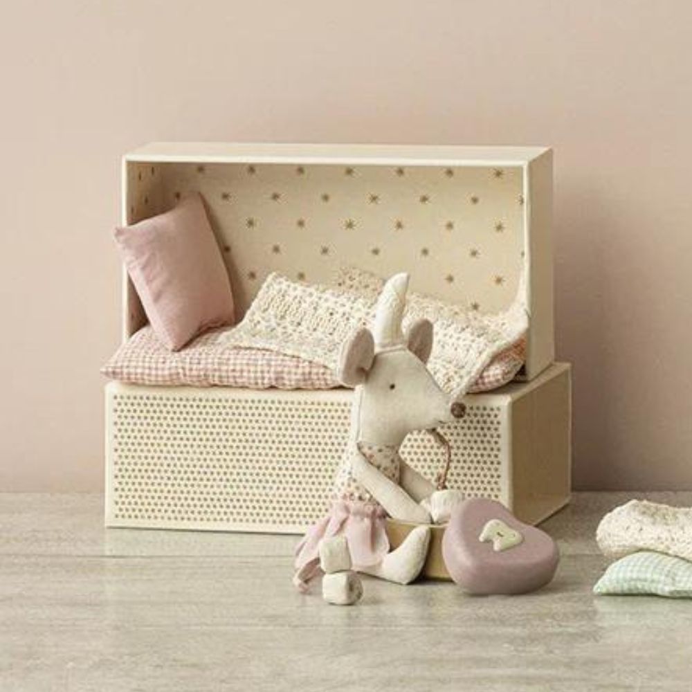 Maileg Dream and Tooth Fairy Mouse in a Matchbox - Rose Pink Miniature Toy for Kids | Perfect for Fairy Tale Play, Collectibles, and Gift Giving