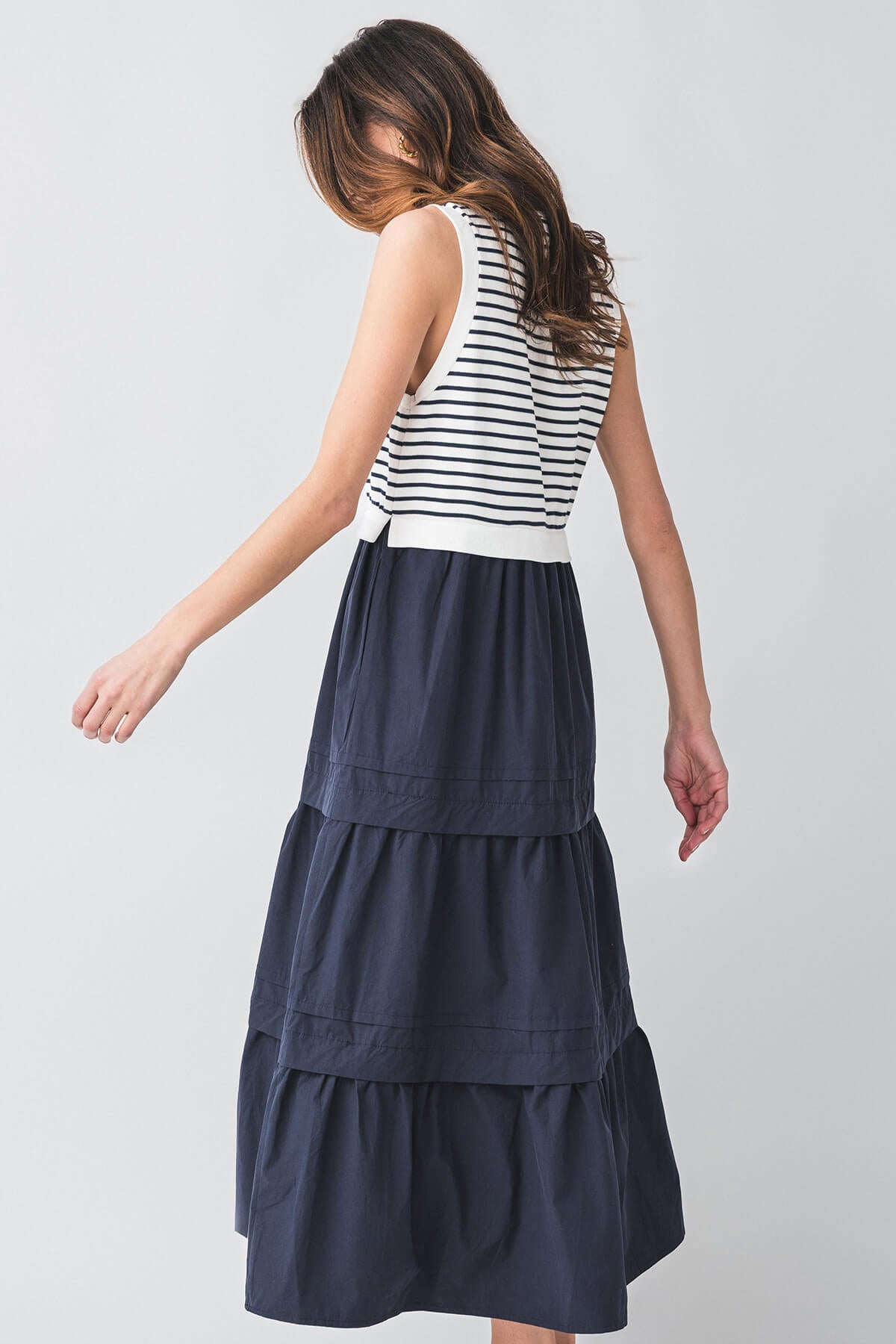 Jodifl Women's Striped Tiered Midi Dress - Flowy Summer Casual Dress for Beach, Vacation & Everyday Wear