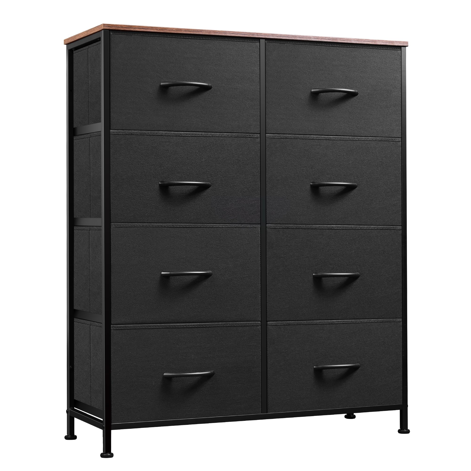 WLIVE 8-Drawer Fabric Dresser for Bedroom - Tall Storage Tower with Fabric Bins, Double Dresser Chest for Closet, Living Room & Hallway - Black & Rustic Brown - Perfect for Organizing Clothes, Toys & Home Essentials